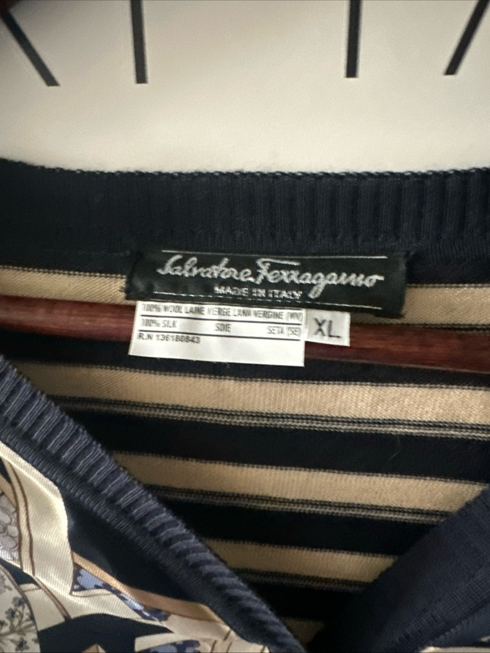 Salvatore Ferragamo Navy, Cream & Black Patterned Cardigan - Picture 2 of 8